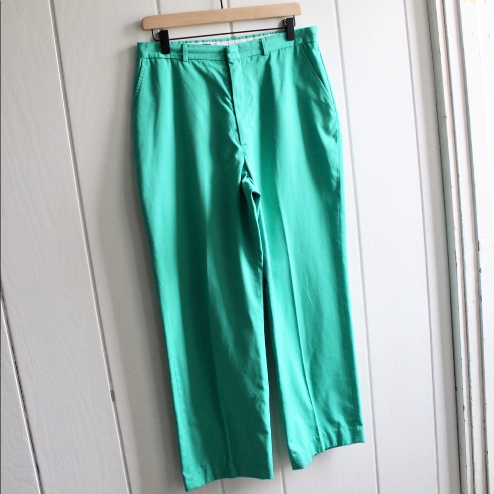 1980s Vintage Lands End Kelly Green Straight Leg Cotton Trouser Pants